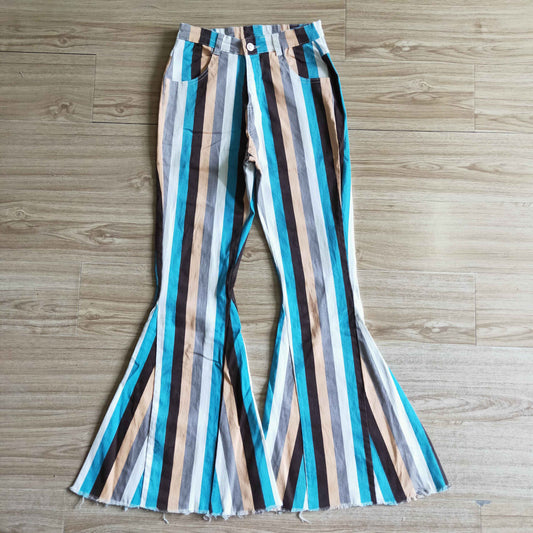 P0009 Women Striped Denim Pants Jeans