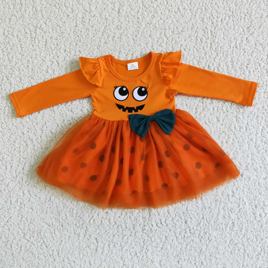 GLD0019 Halloween Grimace Orange Tulle Girls Dress
