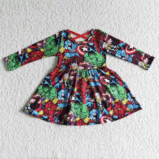 GLD0064 baby Girls Long Sleeve Cartoon Dress