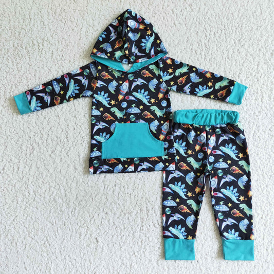 BLP0055 Boys Dinosaur Hooded Pocket Outfits