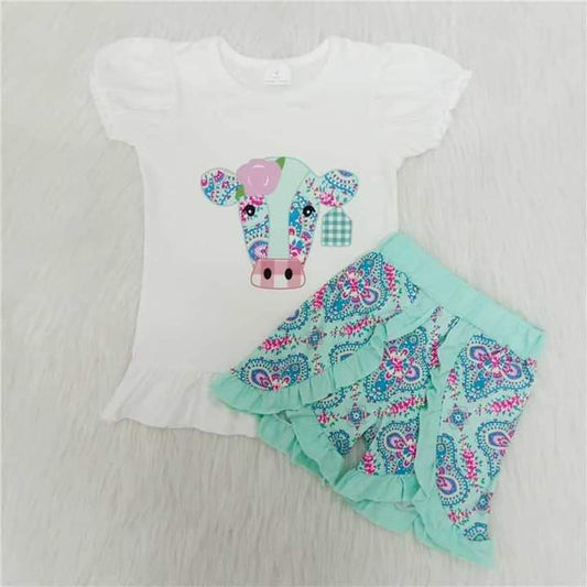 A4-12 Flower and bull head spring and summer kid's clothing