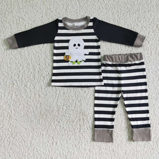 BLP0018 Boys embroidered boo striped pajamas outfits