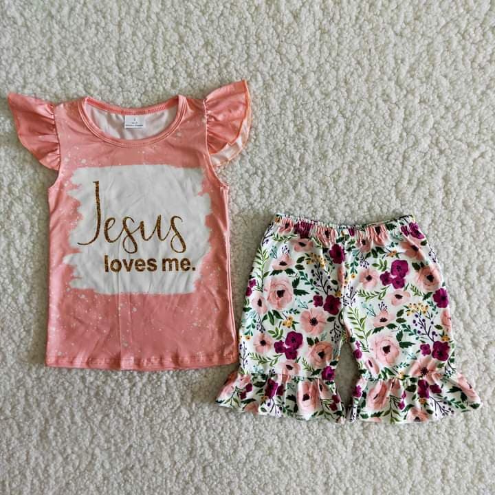 A14-12 Jesus Top Flower Shorts for Girls