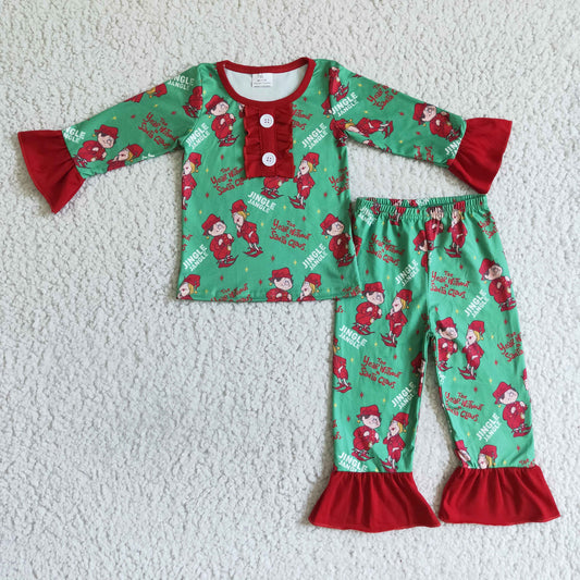 GLP0149 Christmas girl ruffle pajamas