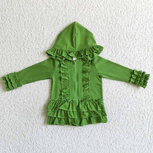 GT0017 Girls Green Zip Hooded Jacket