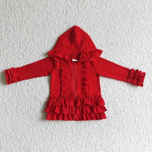 GT0019 Girls Red Zip Hooded Jacket