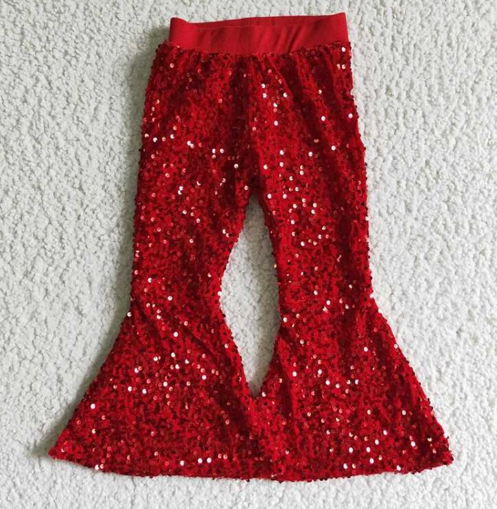 B4-11 red sequin bell bottom pants