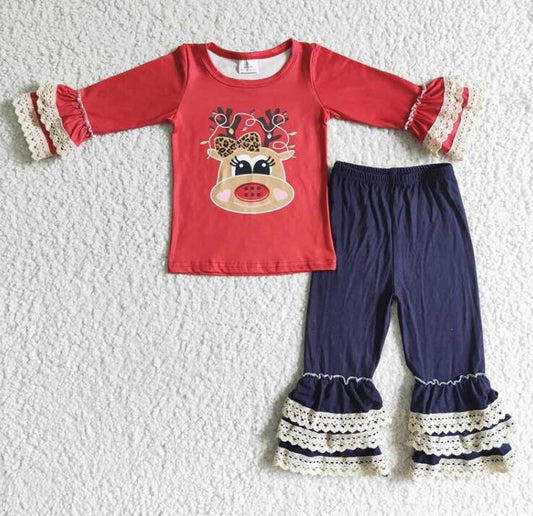 6 A14-27 Christmas Deer Lace Girl Outfits