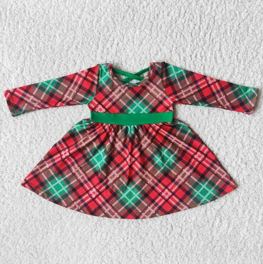 6 A8-19 Red and Green Plaid Girls Long Sleeve Dress