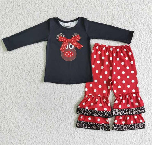 6 A22-26 Christmas deer bow polka dot trousers girls outfits