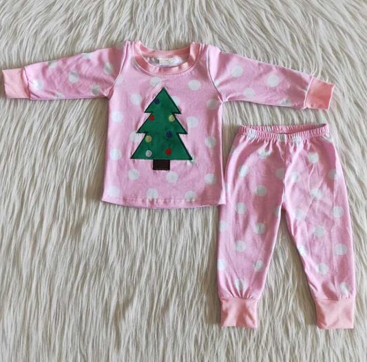 6 B12-37 Christmas Tree Embroidered Pink Dot Pajamas
