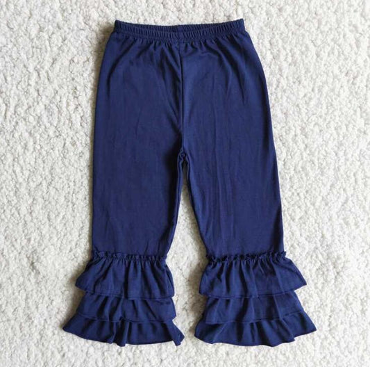 D10-13 Blue Solid Kids Ruffle Pants