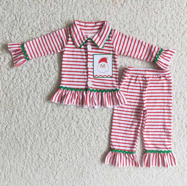 6 A2-20 Boys Embroidered Santa Stripe  Pajamas