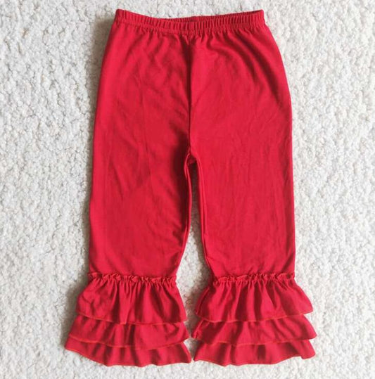A14-23 Red Solid Kids Ruffle Pants