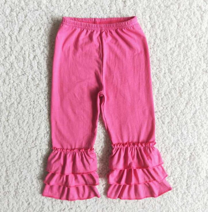 B4-12 Pink Solid Kids Ruffle Pants