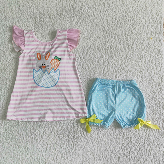 C0-28 Easter Bunny Striped Fly-Sleeve Shorts Set