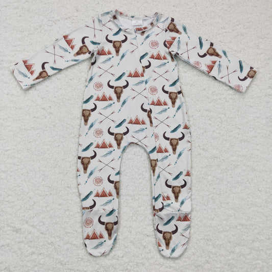 LR0223 Western cow baby with feet romper