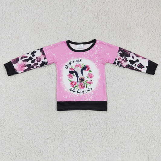GT0077 girl spring cow with flower tshirt