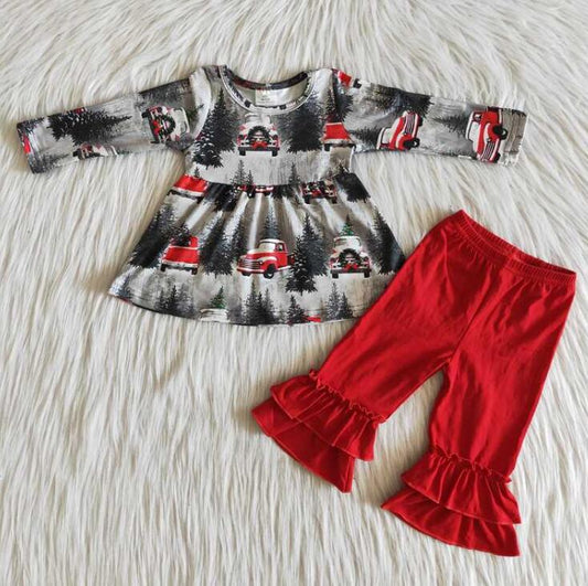6 A19-11 Christmas Tree Truck Top Red Pants Set