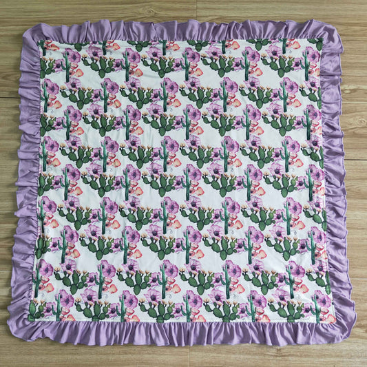 BL0002 Western Cactus Blanket With Purple Ruffle