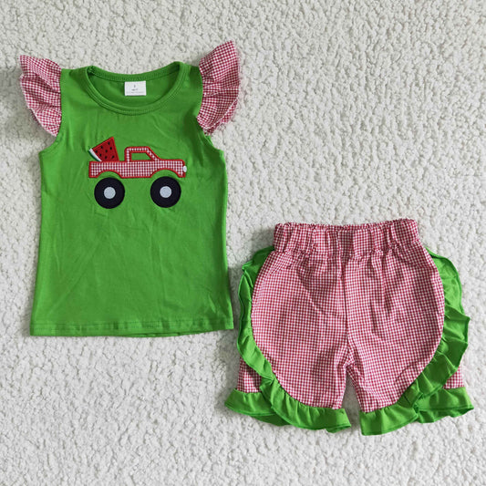 GSSO0122 Summer Baby Girls Watermelon Truck Outfit