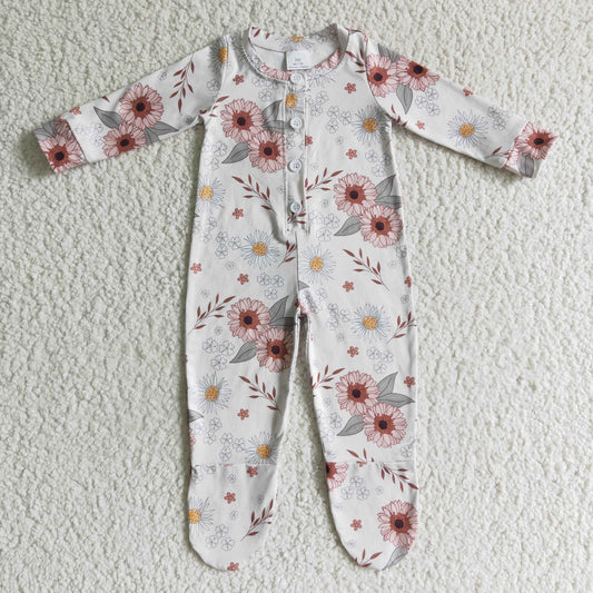 LR0113 Flowers and grass newborn baby clothes with feet