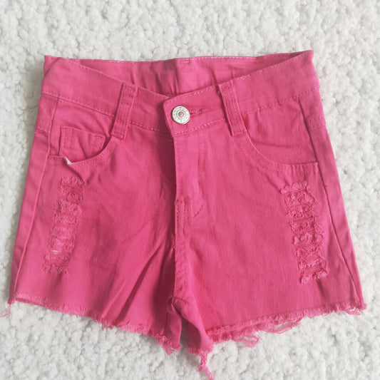 Kids Button Down Pink Denim Shorts