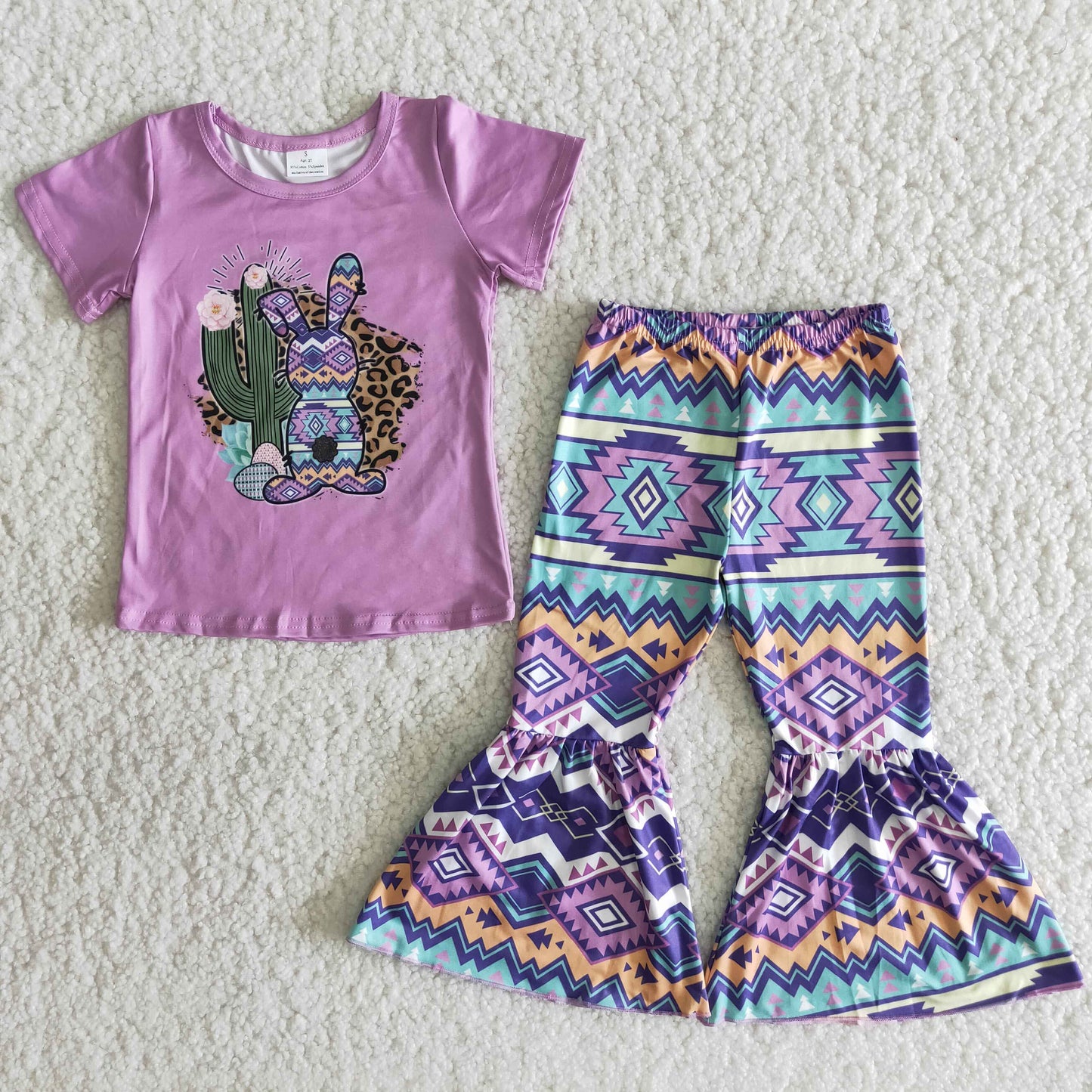 3 bunny baby girl's bleach tee leopard print bell bottom outfits