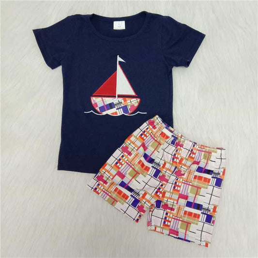Sailing embroidery boy's summer 2 pc sets