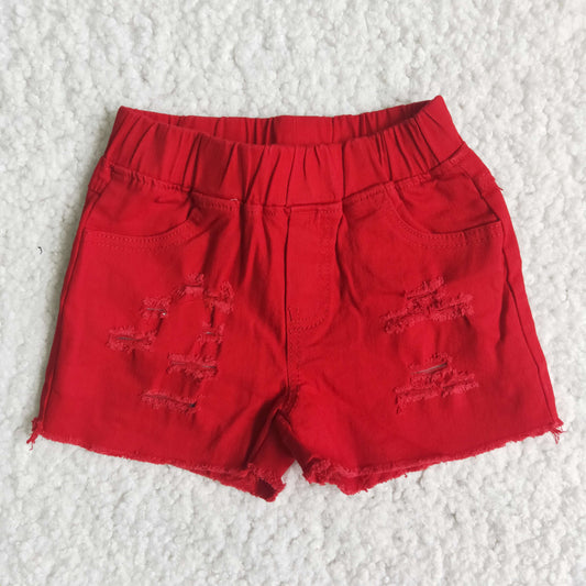 kids red denim shorts