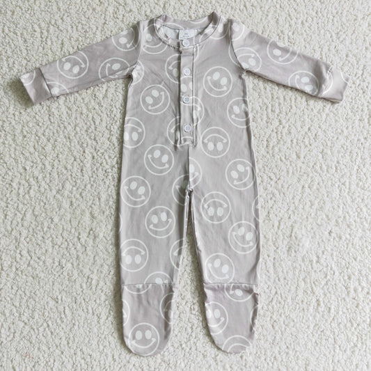LR0114 Newborn Baby Long Sleeve Smiling Face Footed Romper
