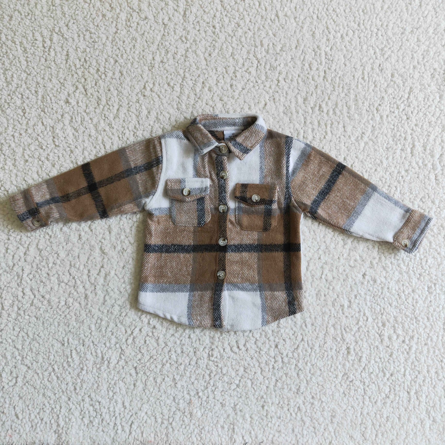 BT0062 Boys Brown Plaid Pocket Lapel T-Shirt