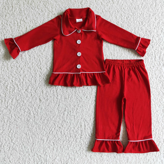 GLP0101 Red ruffle girls pajamas