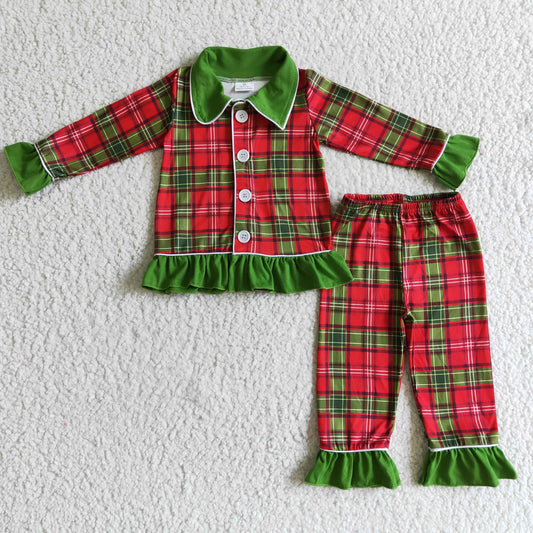 GLP0138 Girls red and green plaid pajamas