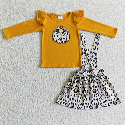 GLD0008 Halloween Embroidered Leopard Print Pumpkin Bib Skirt