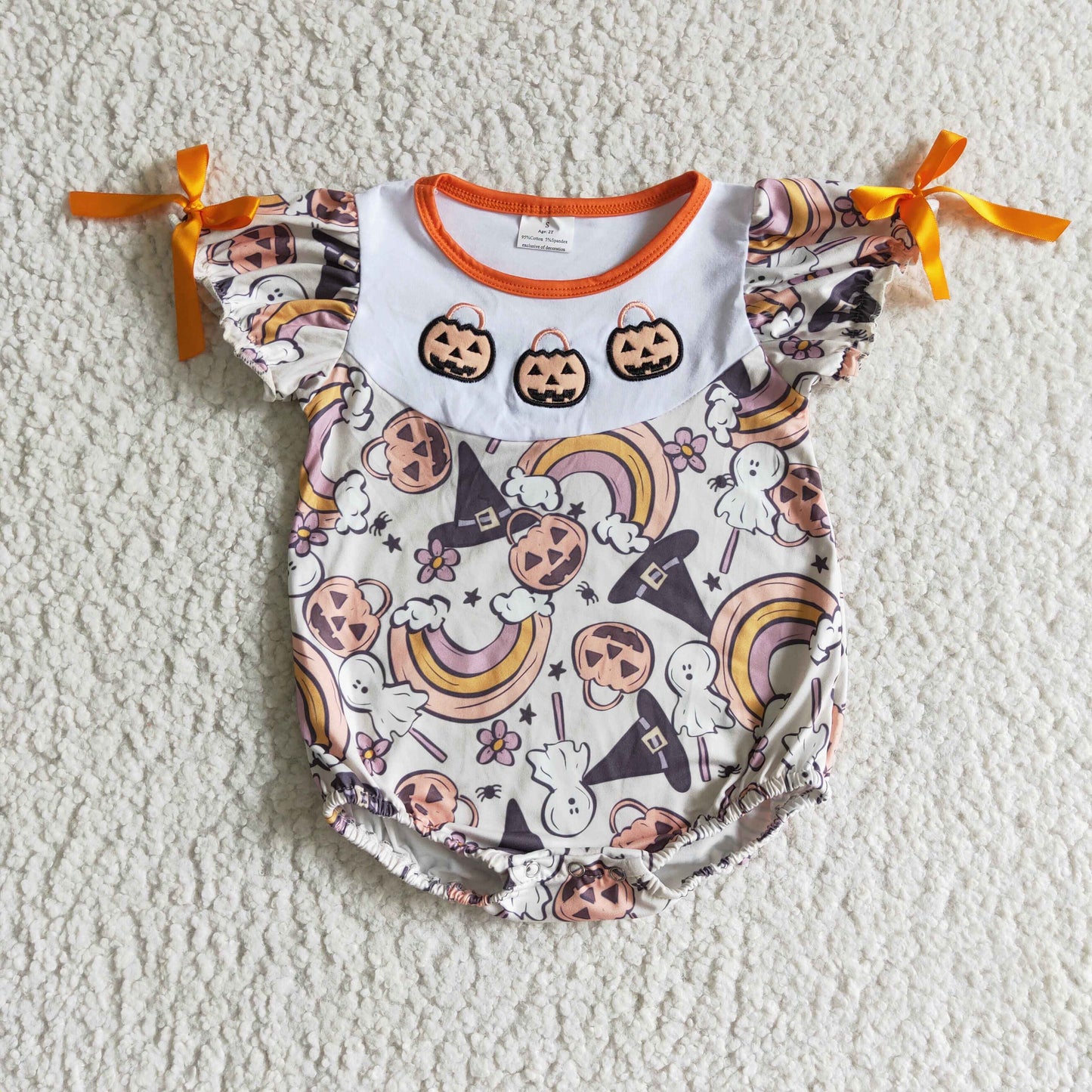SR0086 Embroidered Pumpkin baby romper