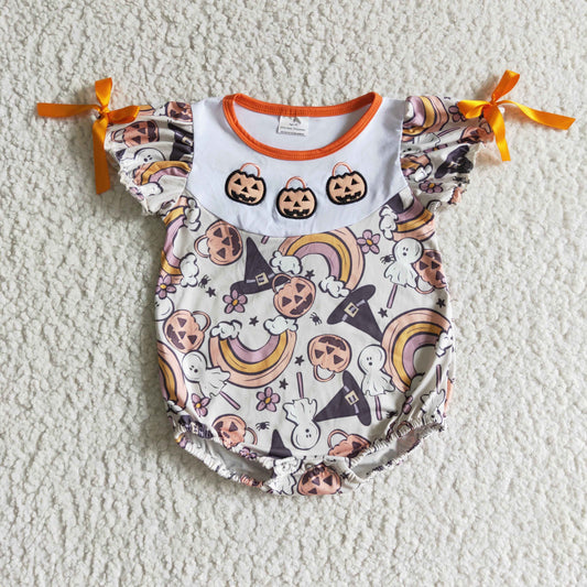 SR0086 Embroidered Pumpkin baby romper