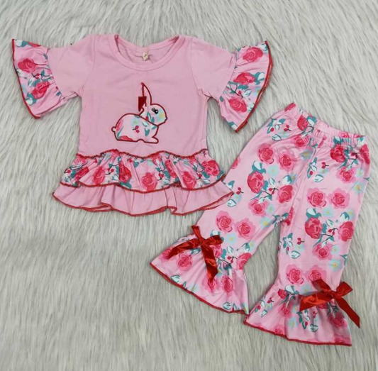 flower pink bunny girl floral trousers spring clothes