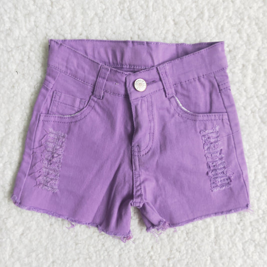 Kids Button Down Purple Denim Shorts