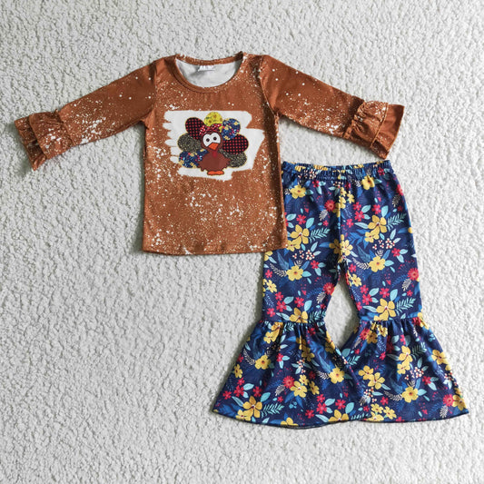 GLP0241 Girls Thanksgiving Turkey Brown Outfits