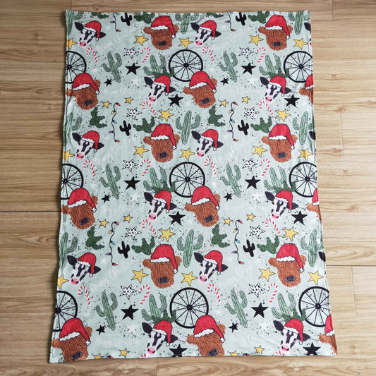 BL0030 Cow Child Blanket with Santa Hat