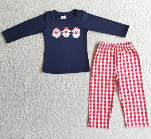 6 A6-27 3 cute embroidered santa boys navy outfits