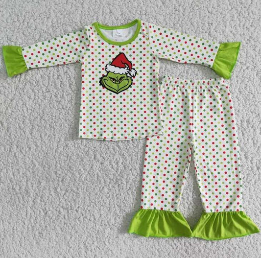 6 B10-25 Cute cartoon polka dot girl ruffle pajamas
