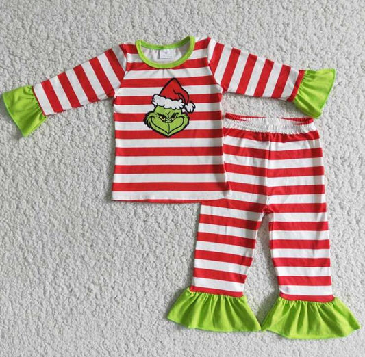 6 B4-2 cute cartoon red striped ruffle pajamas for girl