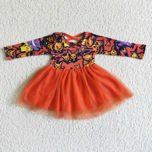 GLD0010 Halloween Pumpkin Orange Tulle Dress