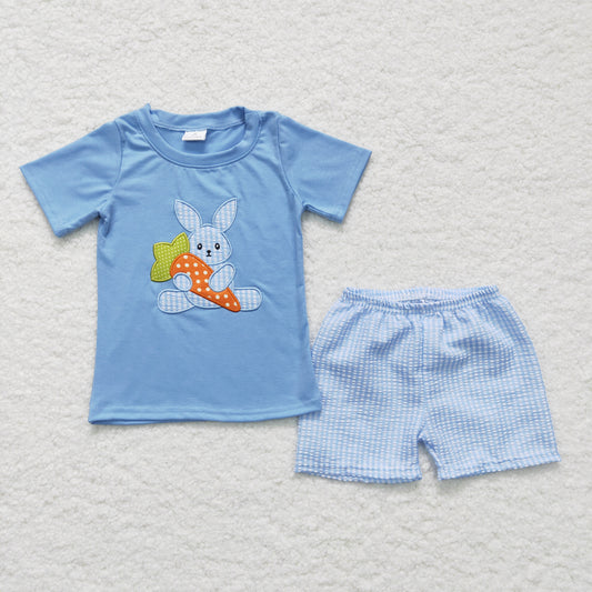 BSSO0087 Boys Embroidered Easter Bunny Shorts Set