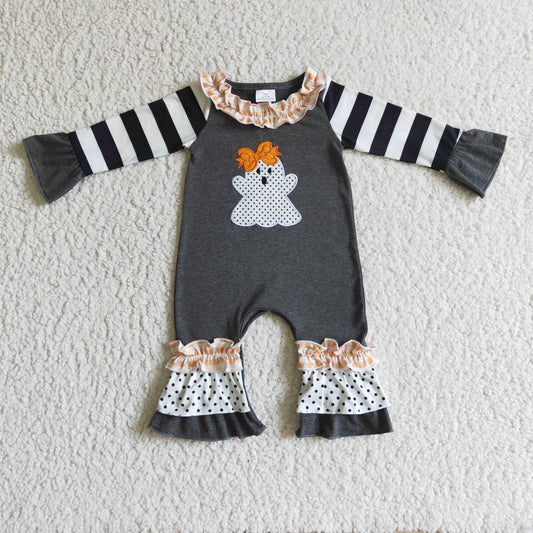 LR0129 girl embroidery ghost baby romper