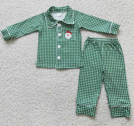 6 B3-39 Santa Green Boys Plaid Pajamas