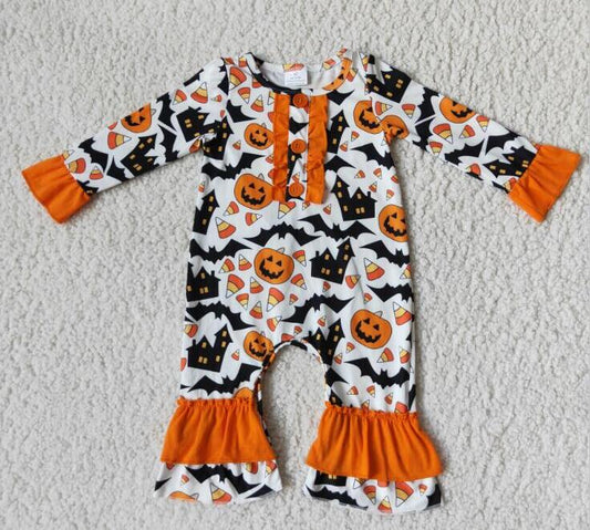 6 A16-21 Halloween ghost face baby romper