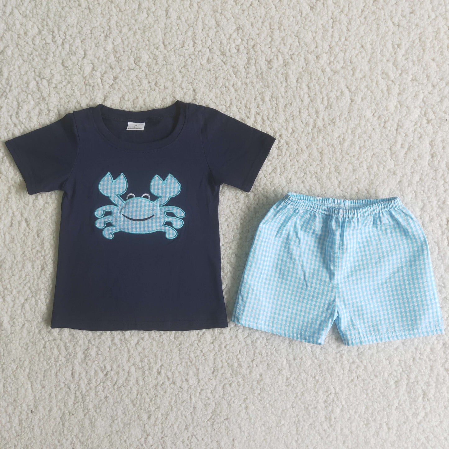 Embroidered Crab Boy's Summer Outfit